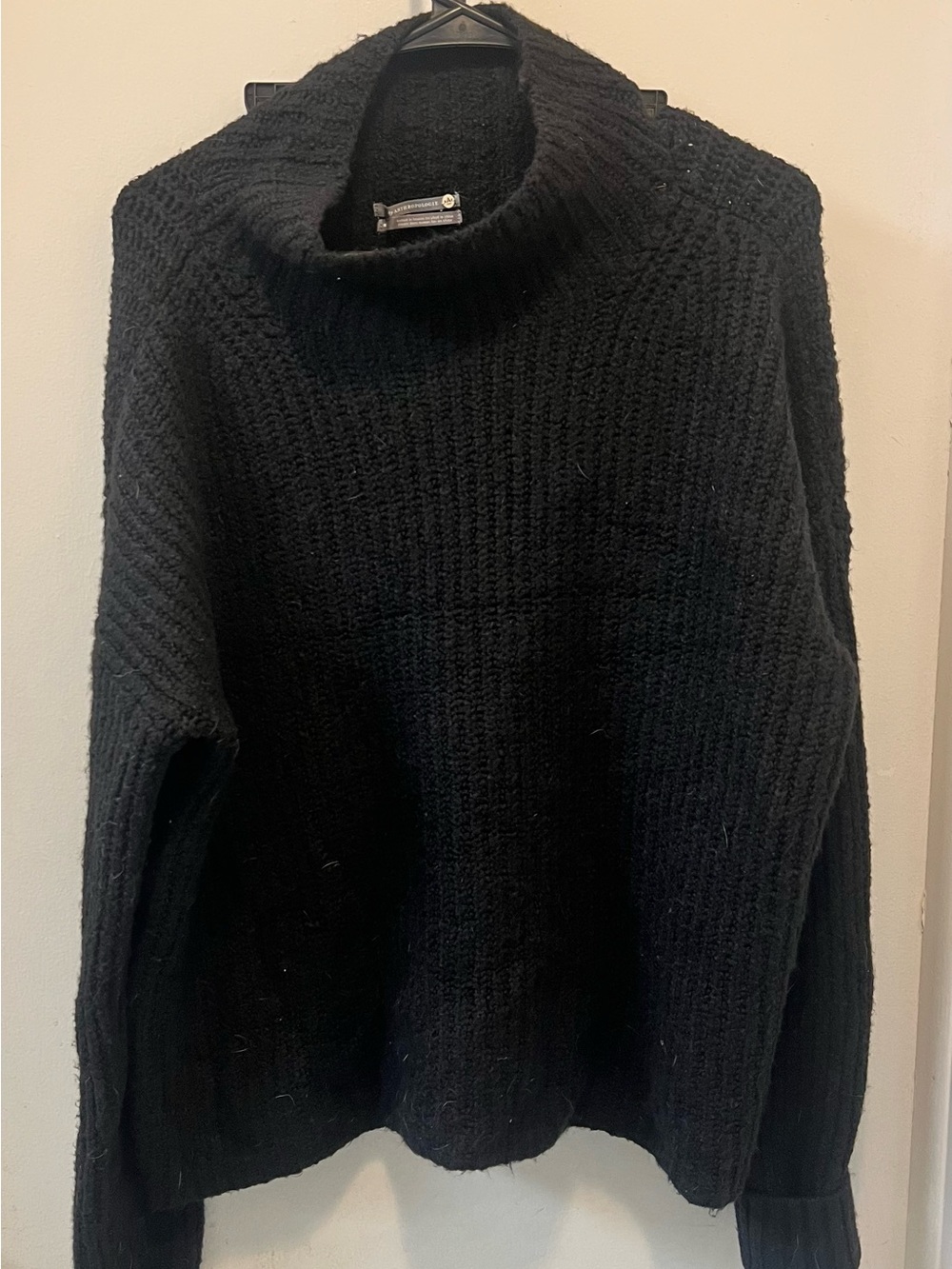 Anthropologie Black Chunky Knit Turtleneck Sweater